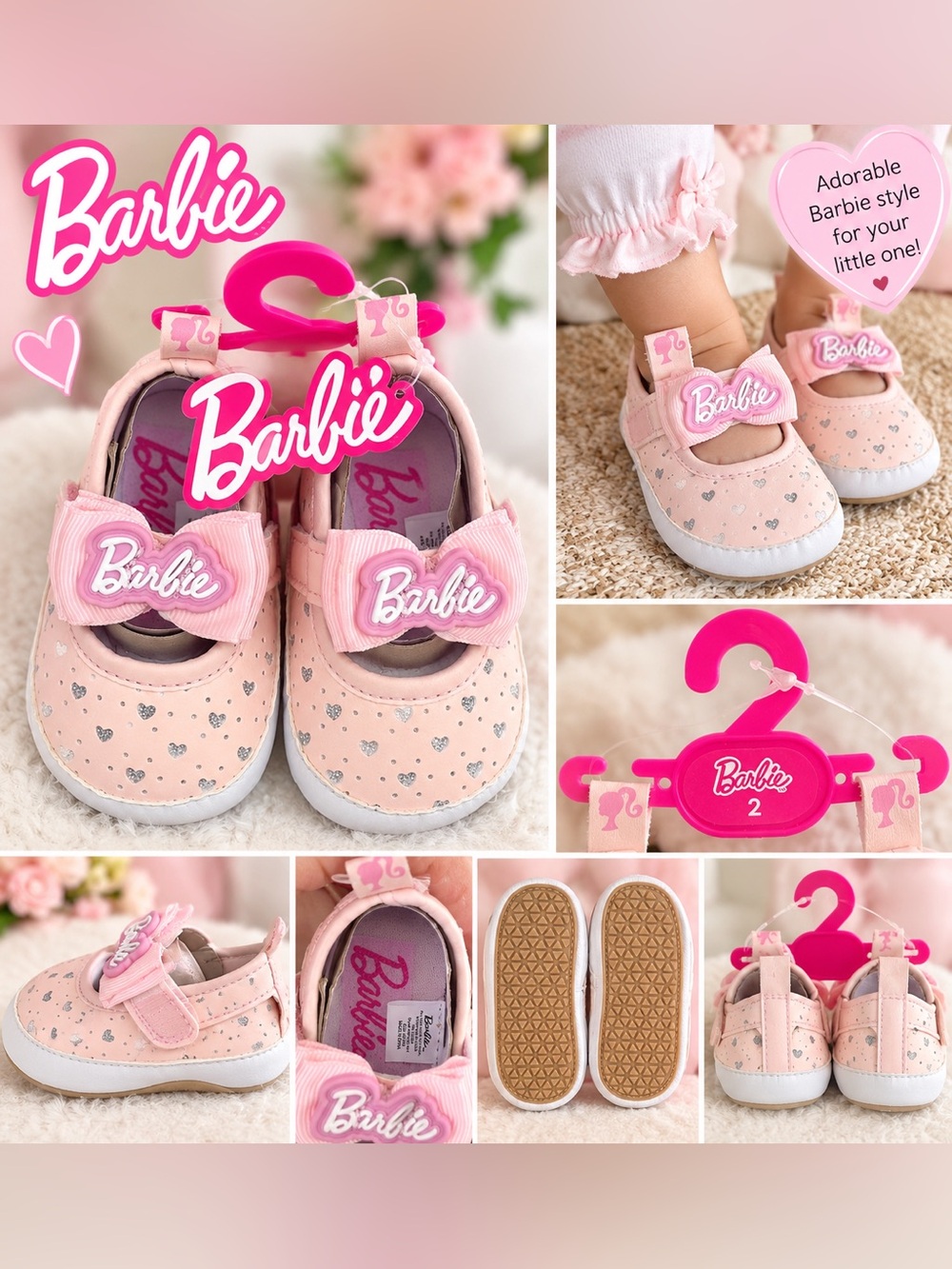 Barbie Pink Bow Heart-Print Mary Jane Shoes